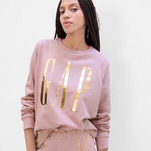 GAP Blush Purple Mauve Mist Sweatshirt Spell Out Metallic Logo Women's XL Preppy